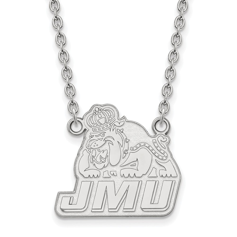 Sterling Silver James Madison U Large Logo Pendant Necklace, Item N12644 by The Black Bow Jewelry Co.