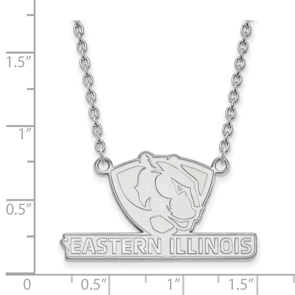 Alternate view of the Sterling Silver Eastern Illinois U Large Logo Pendant Necklace by The Black Bow Jewelry Co.