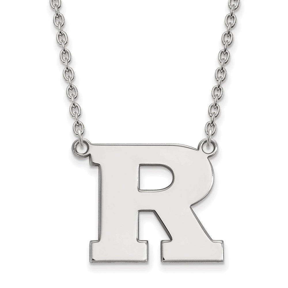 Sterling Silver Rutgers Large Initial R Pendant Necklace, Item N12687 by The Black Bow Jewelry Co.