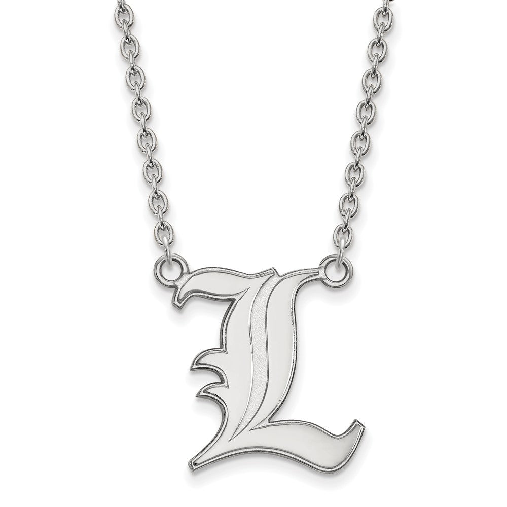 Sterling Silver U of Louisville Large Script &#39;L&#39; Pendant Necklace, Item N12752 by The Black Bow Jewelry Co.