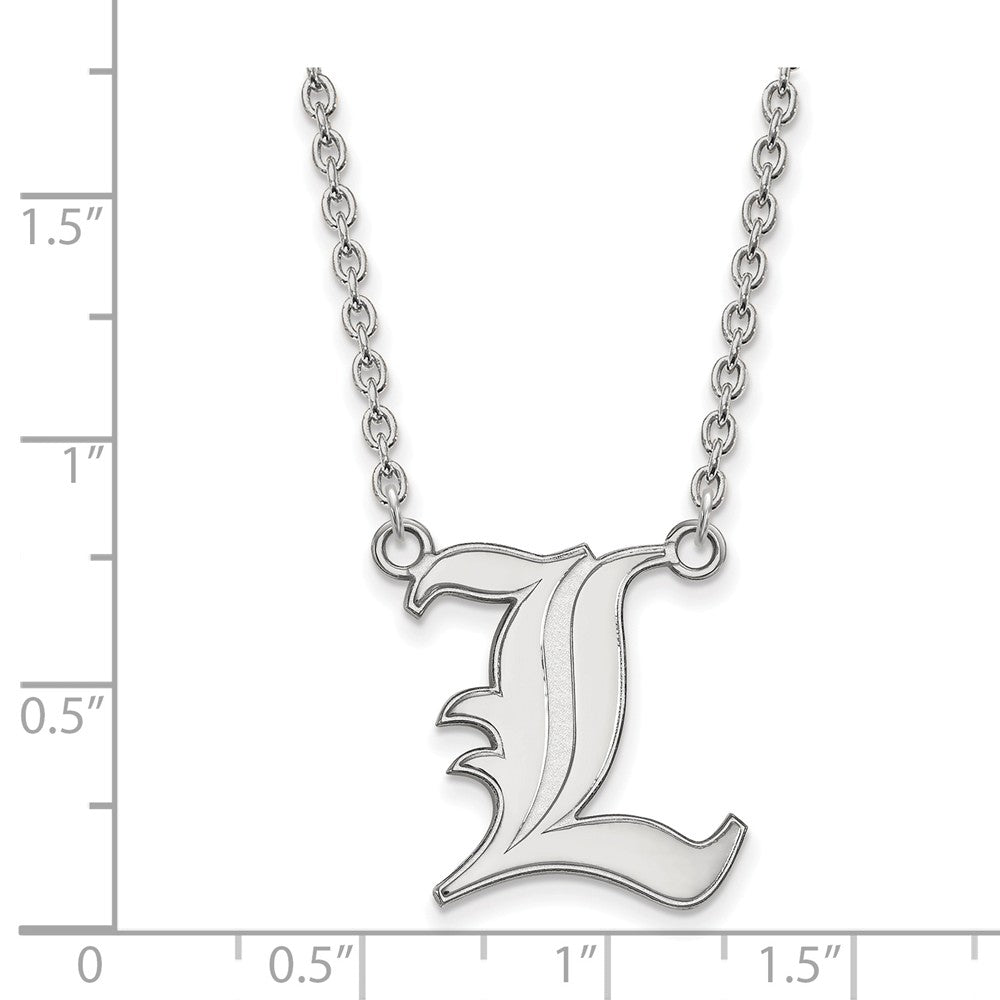 Alternate view of the Sterling Silver U of Louisville Large Script &#39;L&#39; Pendant Necklace by The Black Bow Jewelry Co.