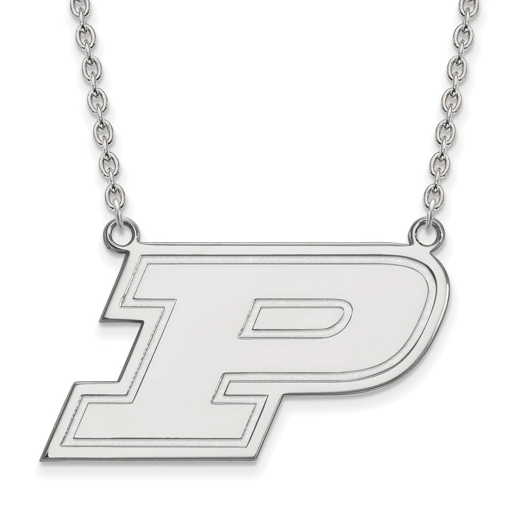 Sterling Silver Purdue Large Initial P Pendant Necklace, Item N12768 by The Black Bow Jewelry Co.