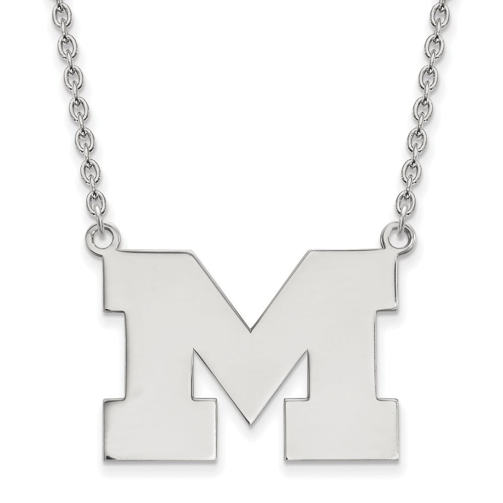 Sterling Silver U of Michigan Large Initial M Pendant Necklace, Item N12789 by The Black Bow Jewelry Co.