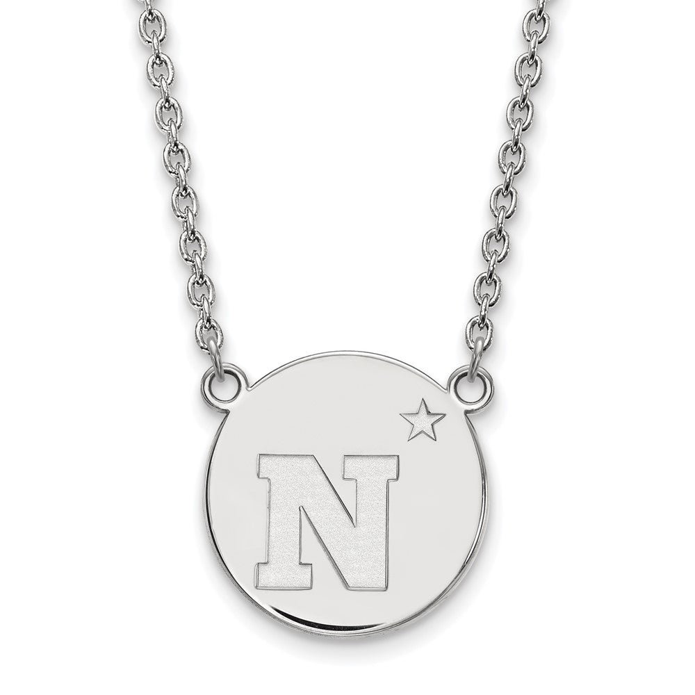 Sterling Silver U.S. Naval Academy Large &#39;N&#39; Star Disc Necklace, Item N12801 by The Black Bow Jewelry Co.