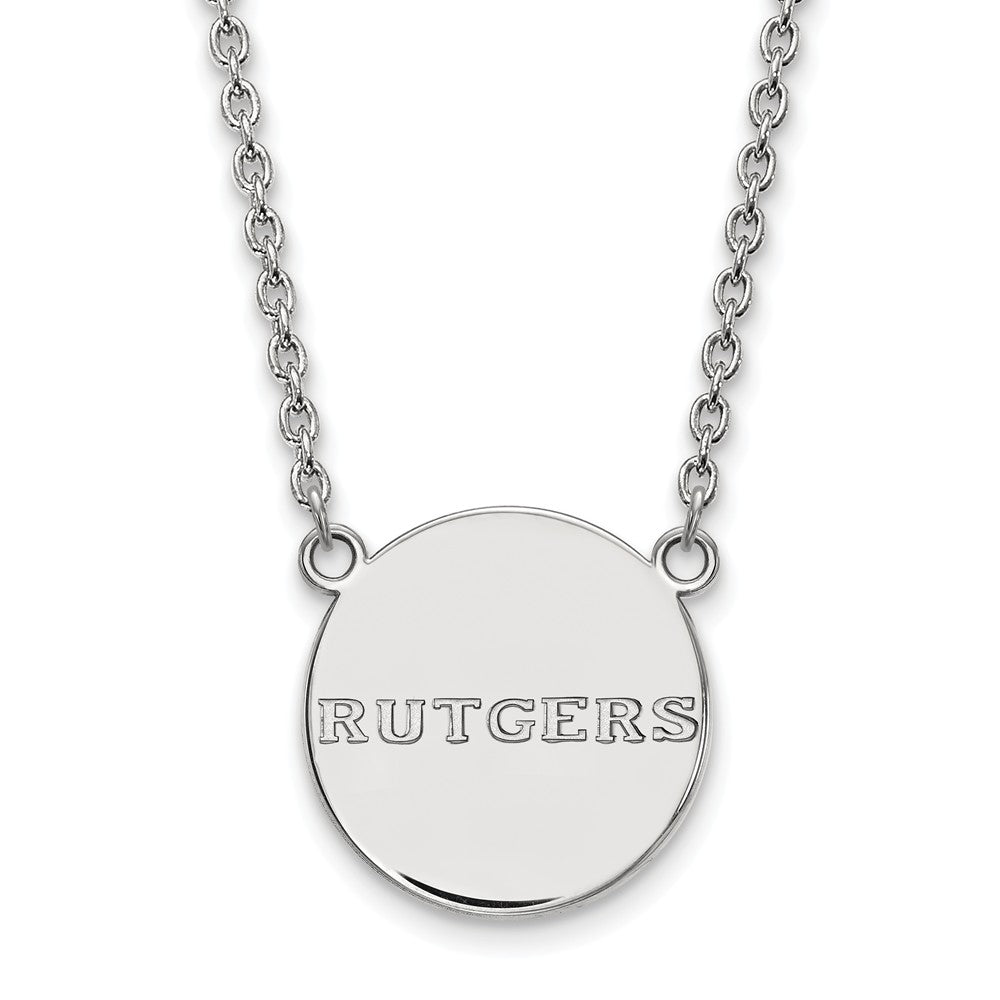 Sterling Silver Rutgers Large &#39;Rutgers&#39; Disc Pendant Necklace, Item N12812 by The Black Bow Jewelry Co.