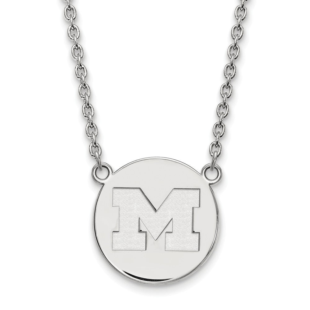 Sterling Silver U of Michigan Large Initial M Disc Necklace, Item N12822 by The Black Bow Jewelry Co.