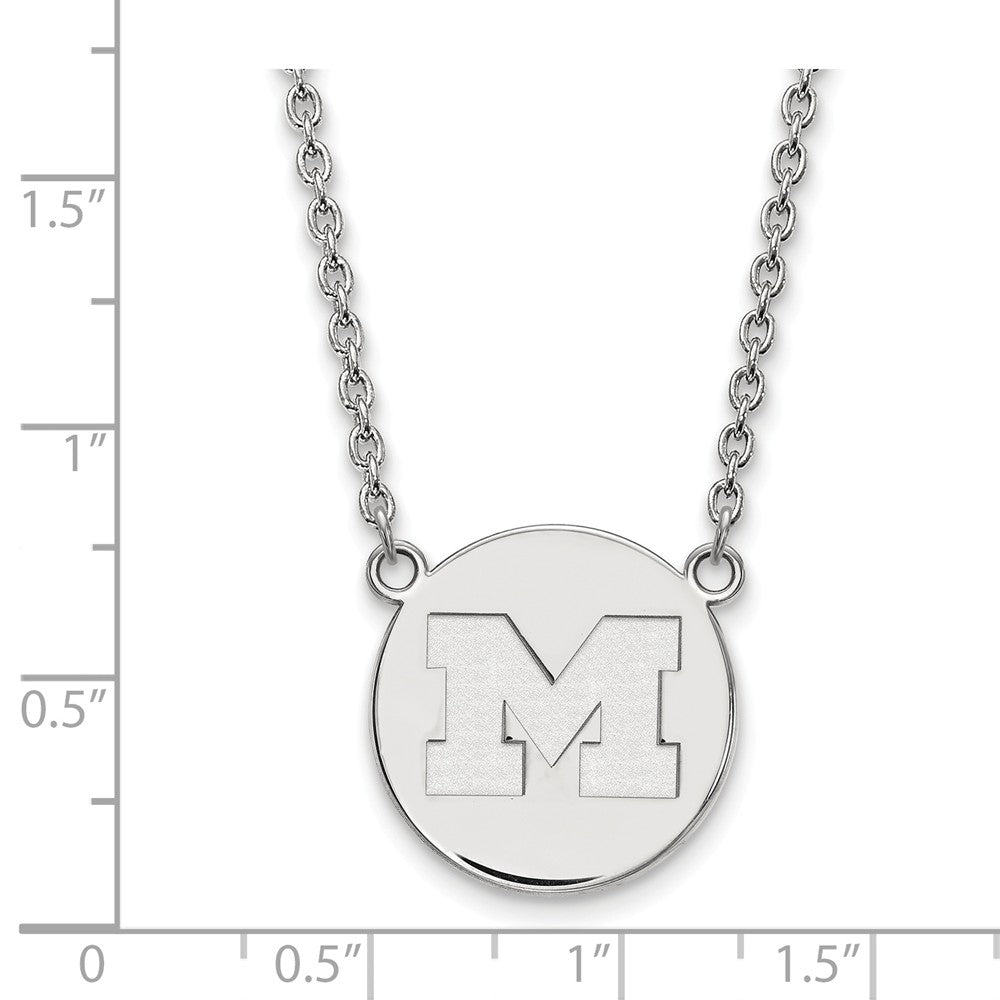 Alternate view of the Sterling Silver U of Michigan Large Initial M Disc Necklace by The Black Bow Jewelry Co.