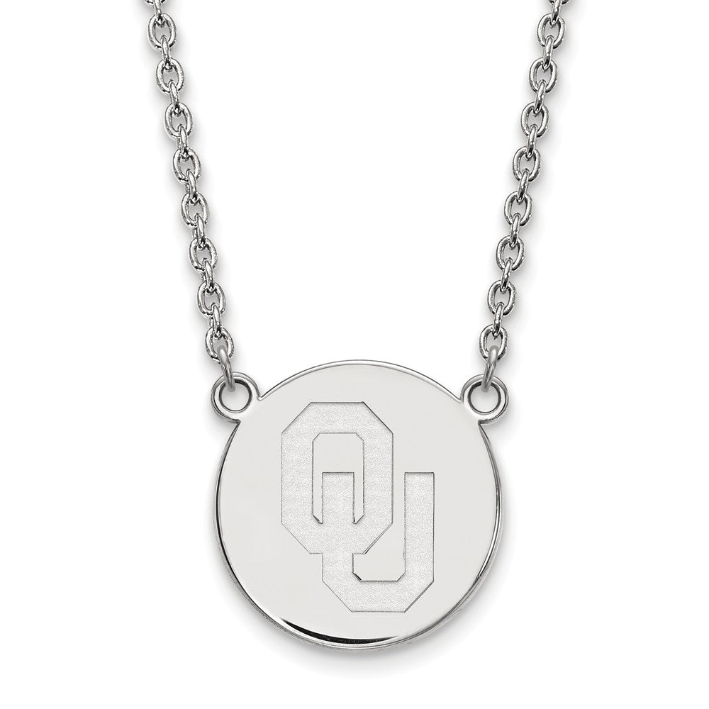 Sterling Silver Oklahoma OU Large Disc Necklace, Item N12826 by The Black Bow Jewelry Co.