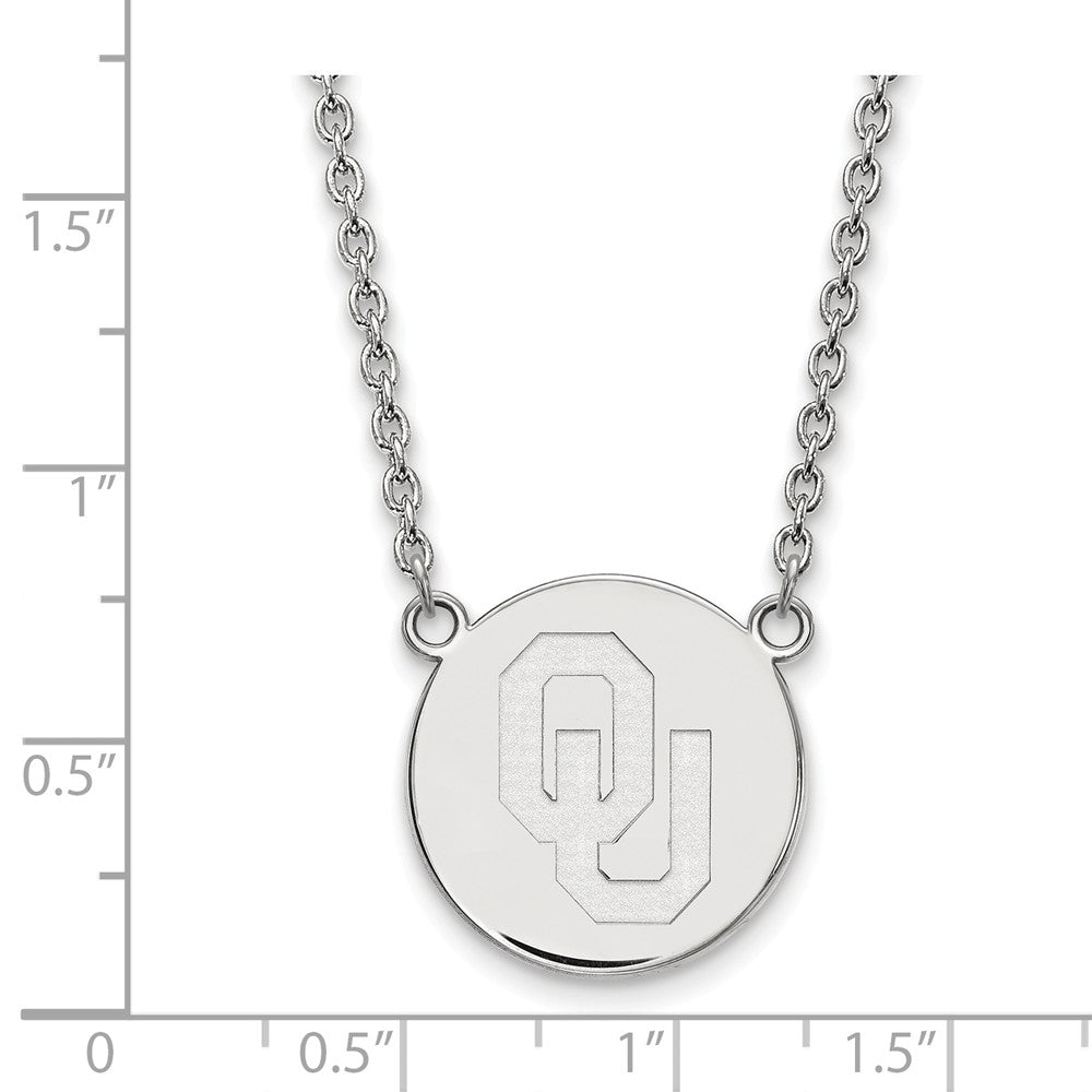 Alternate view of the Sterling Silver Oklahoma OU Large Disc Necklace by The Black Bow Jewelry Co.