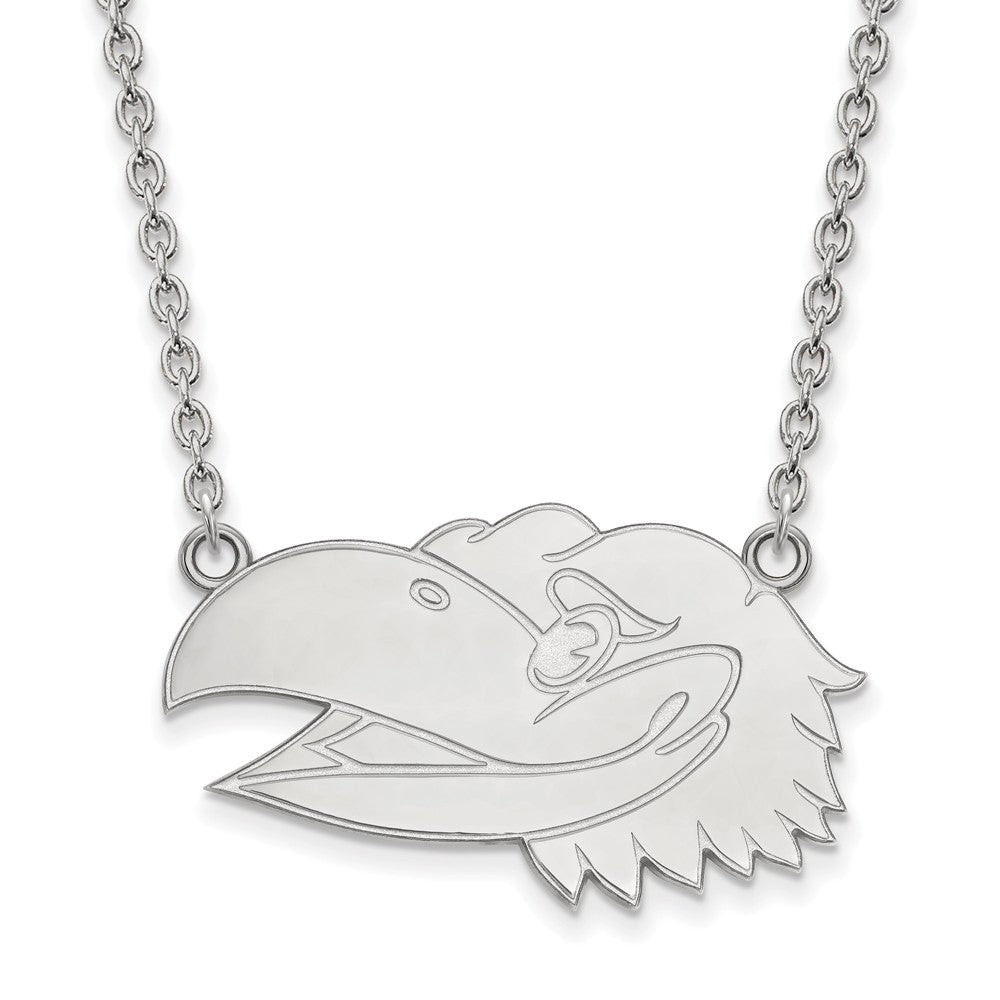 Sterling Silver U of Kansas Lg Jayhawk Pendant Necklace, Item N12829 by The Black Bow Jewelry Co.