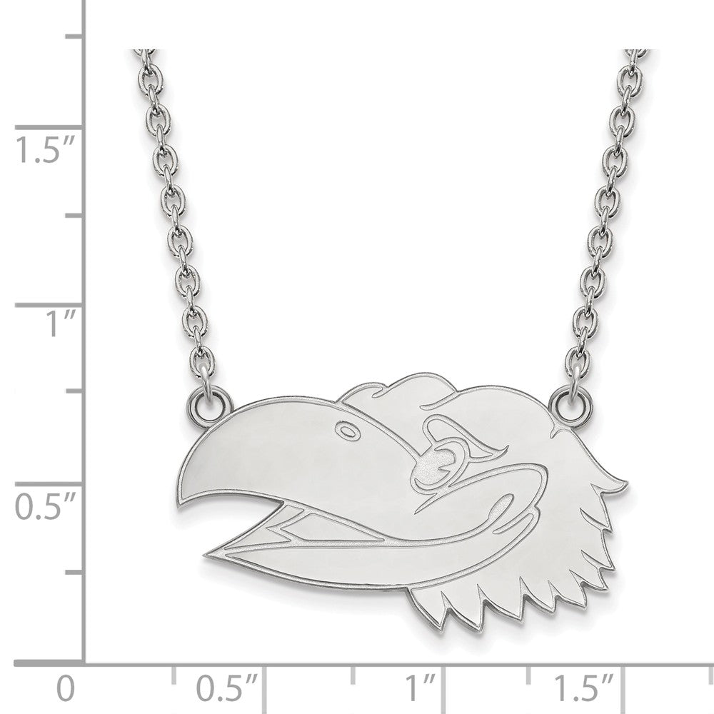 Alternate view of the Sterling Silver U of Kansas Lg Jayhawk Pendant Necklace by The Black Bow Jewelry Co.