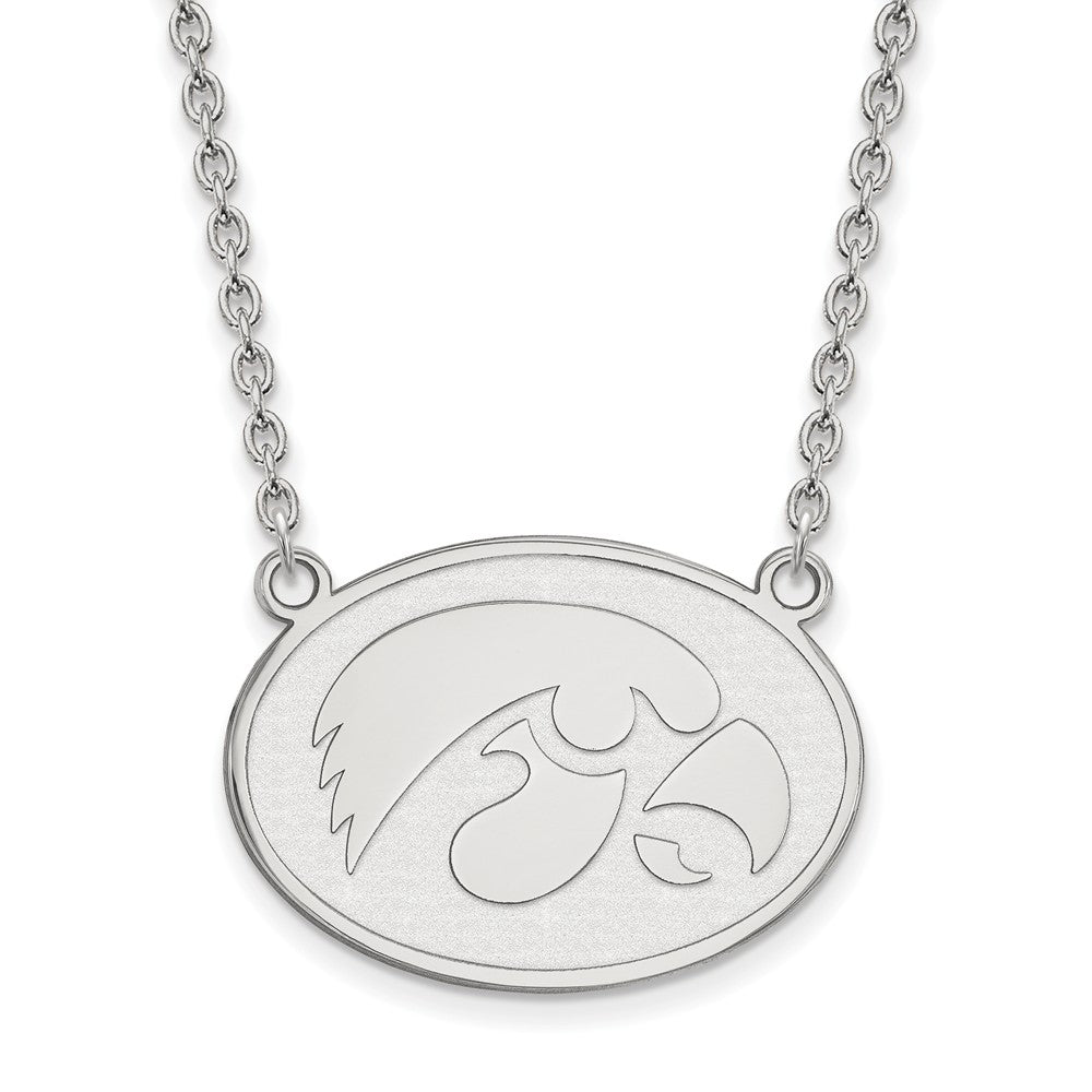 Sterling Silver U of Iowa Large Hawkeye Disc Pendant Necklace, Item N12860 by The Black Bow Jewelry Co.