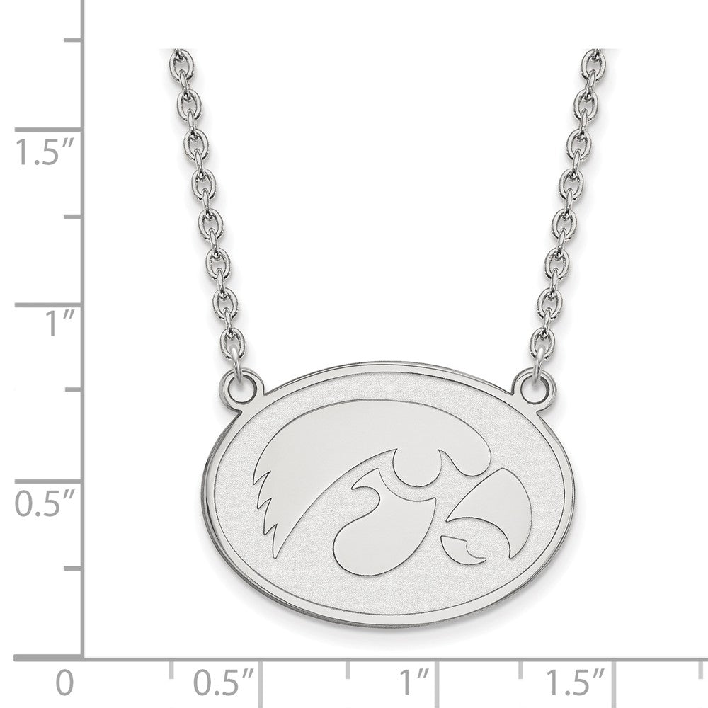 Alternate view of the Sterling Silver U of Iowa Large Hawkeye Disc Pendant Necklace by The Black Bow Jewelry Co.