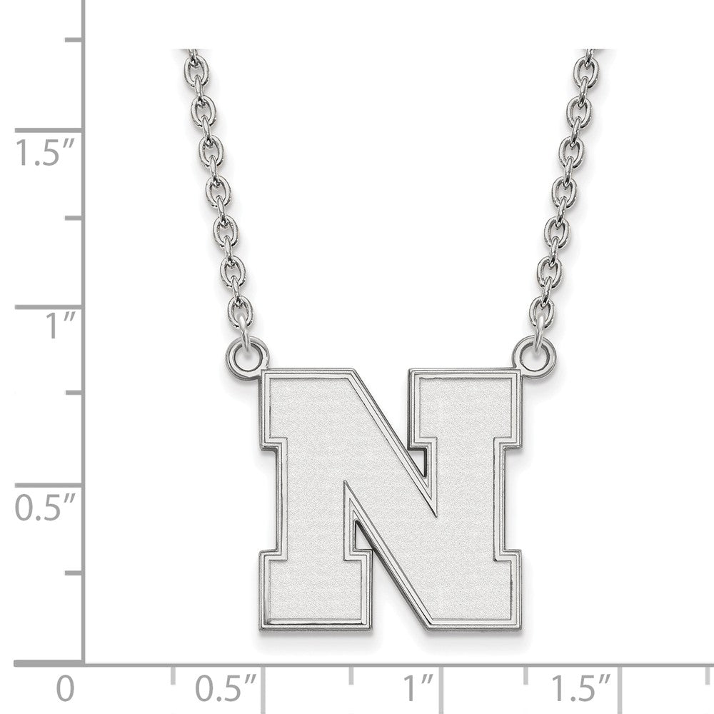 Alternate view of the Sterling Silver U of Nebraska Large Initial N Pendant Necklace by The Black Bow Jewelry Co.