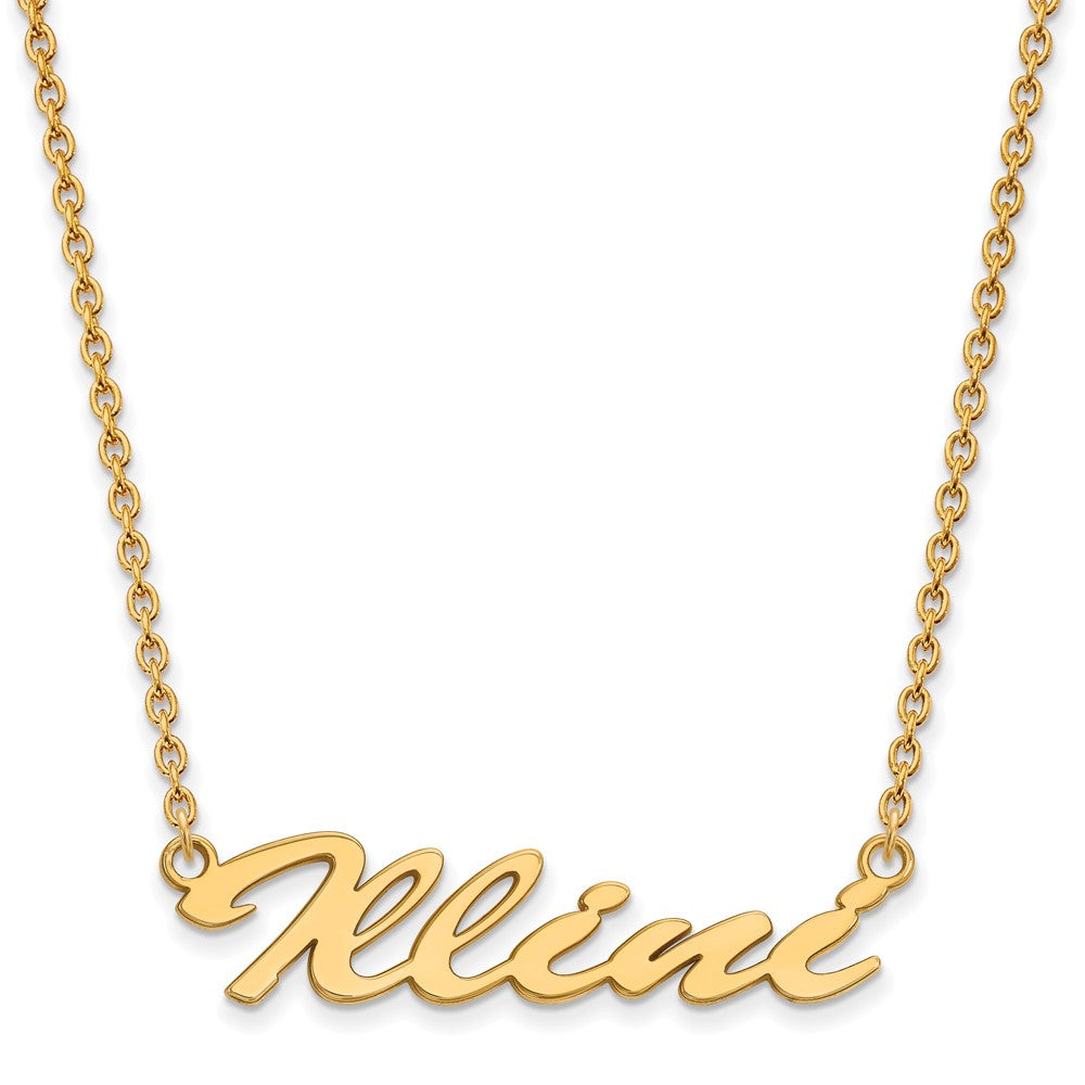 14k Gold Plated Silver U of Illinois Medium Script Pendant Necklace, Item N12889 by The Black Bow Jewelry Co.