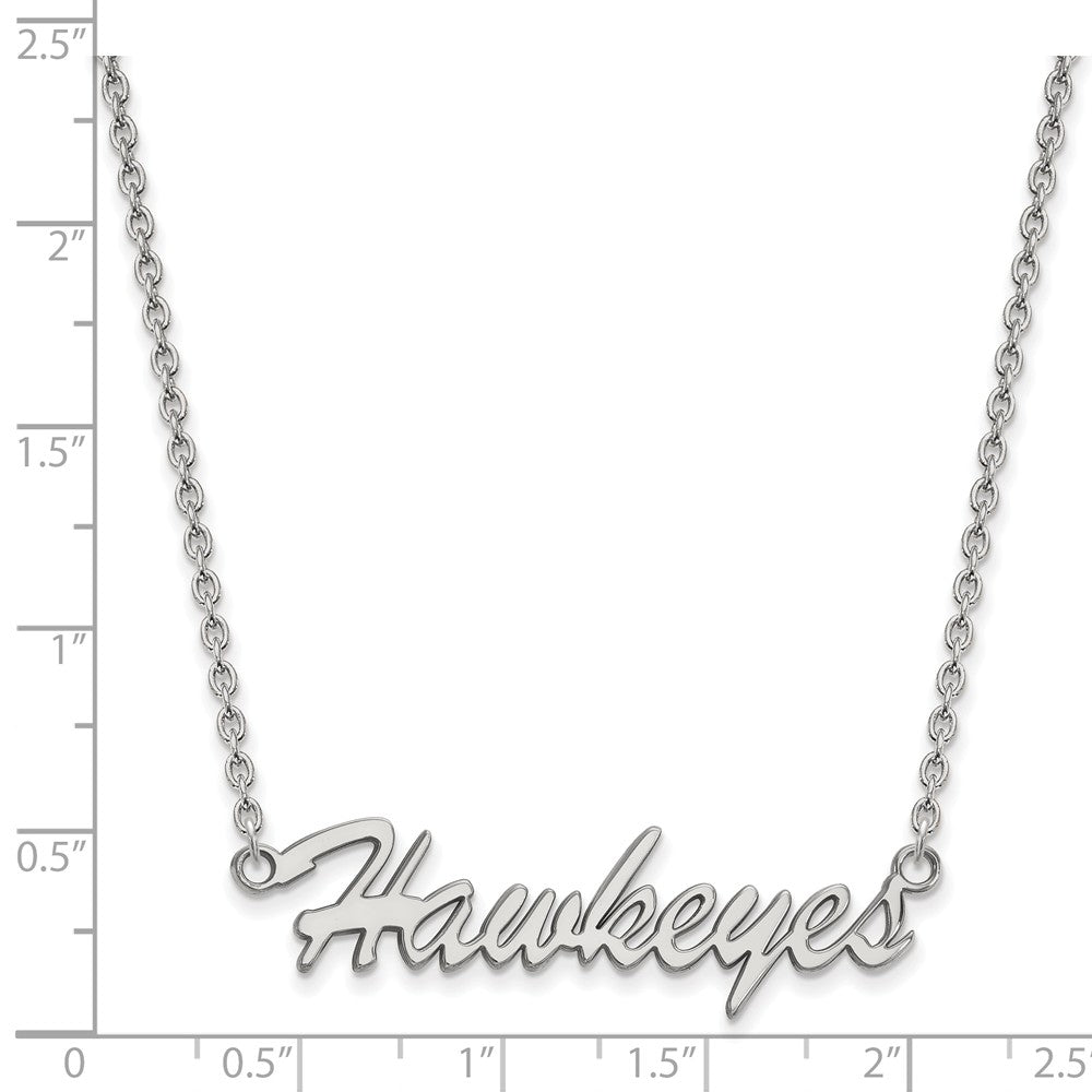 Alternate view of the Sterling Silver U of Iowa Medium Script &#39;Hawkeyes&#39; Pendant Necklace by The Black Bow Jewelry Co.