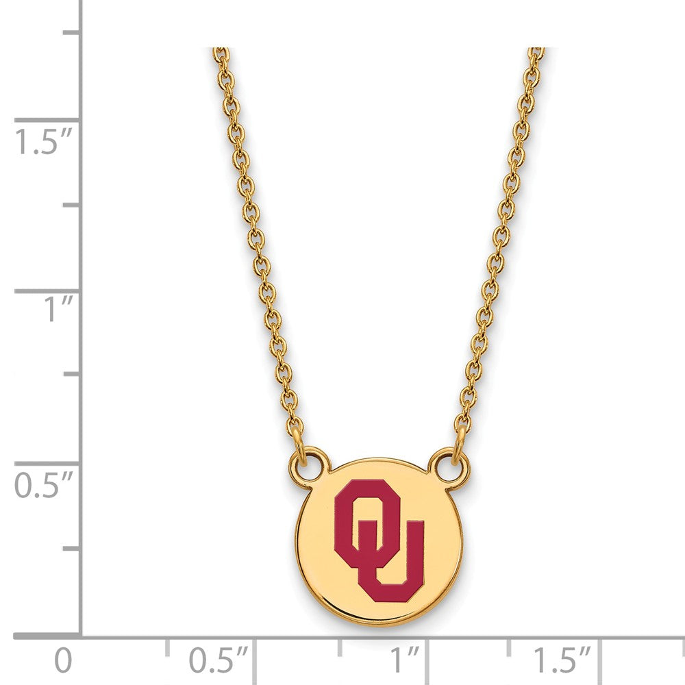 Alternate view of the 14k Gold Plated Silver Oklahoma OU Sm Enamel Disc Necklace by The Black Bow Jewelry Co.