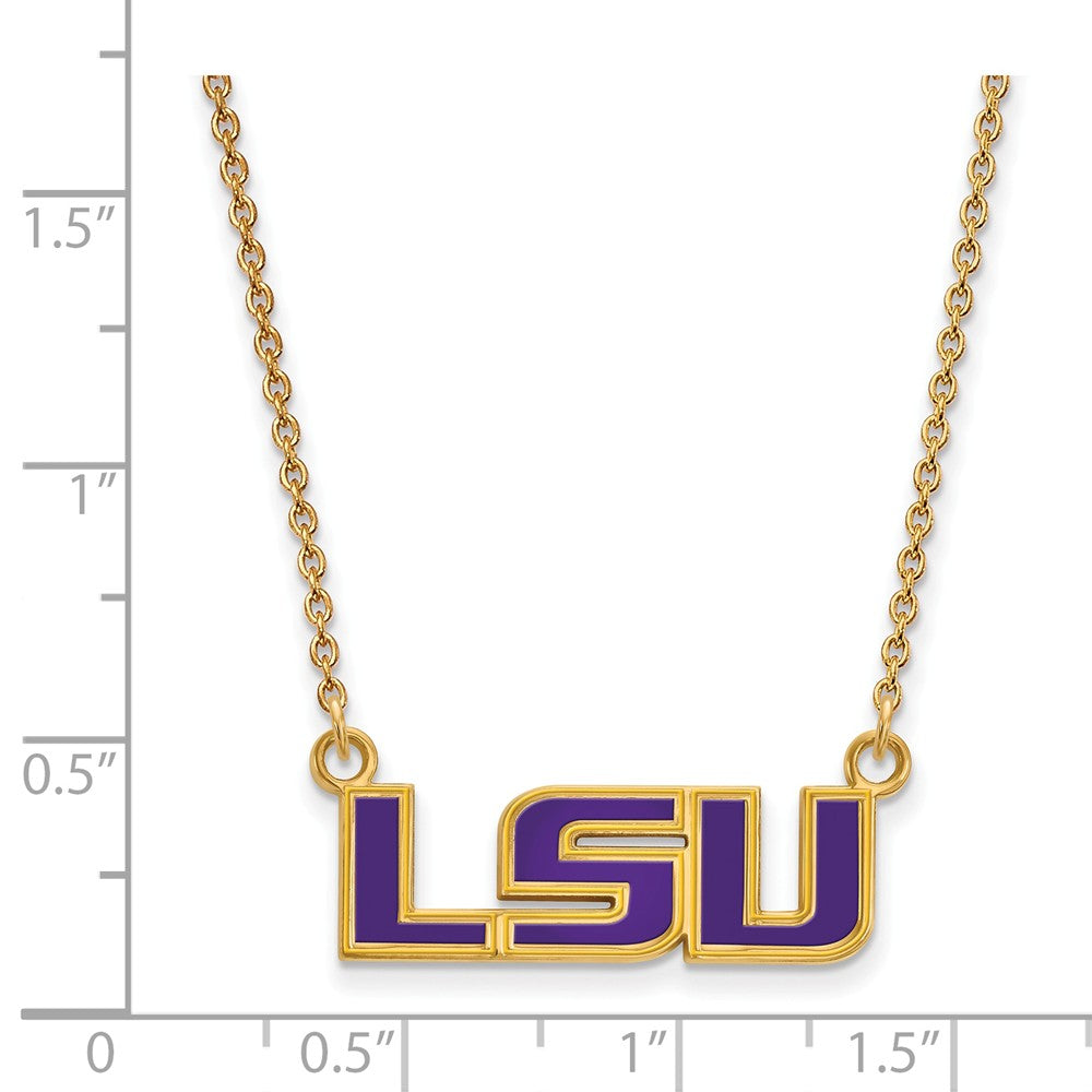 Alternate view of the 14k Gold Plated Silver Louisiana State Sm Enamel Pendant Necklace by The Black Bow Jewelry Co.
