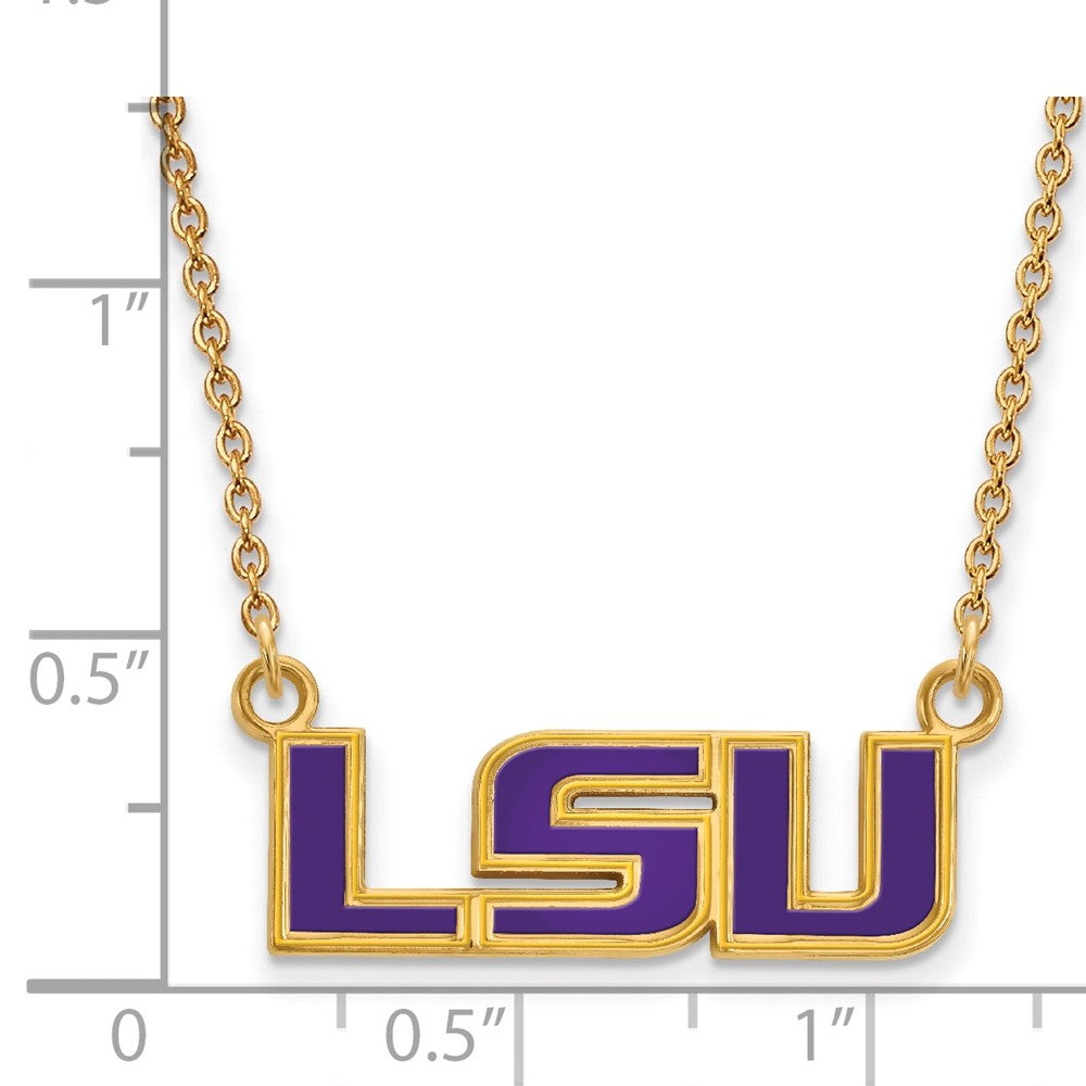 Alternate view of the 14k Gold Plated Silver Louisiana State Sm Enamel Pendant Necklace by The Black Bow Jewelry Co.
