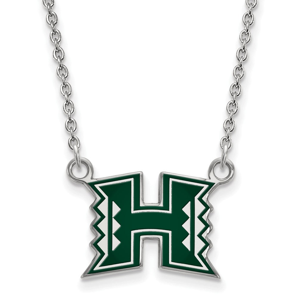 Sterling Silver The U of Hawai&#39;i Small Enamel Pendant Necklace, Item N12927 by The Black Bow Jewelry Co.