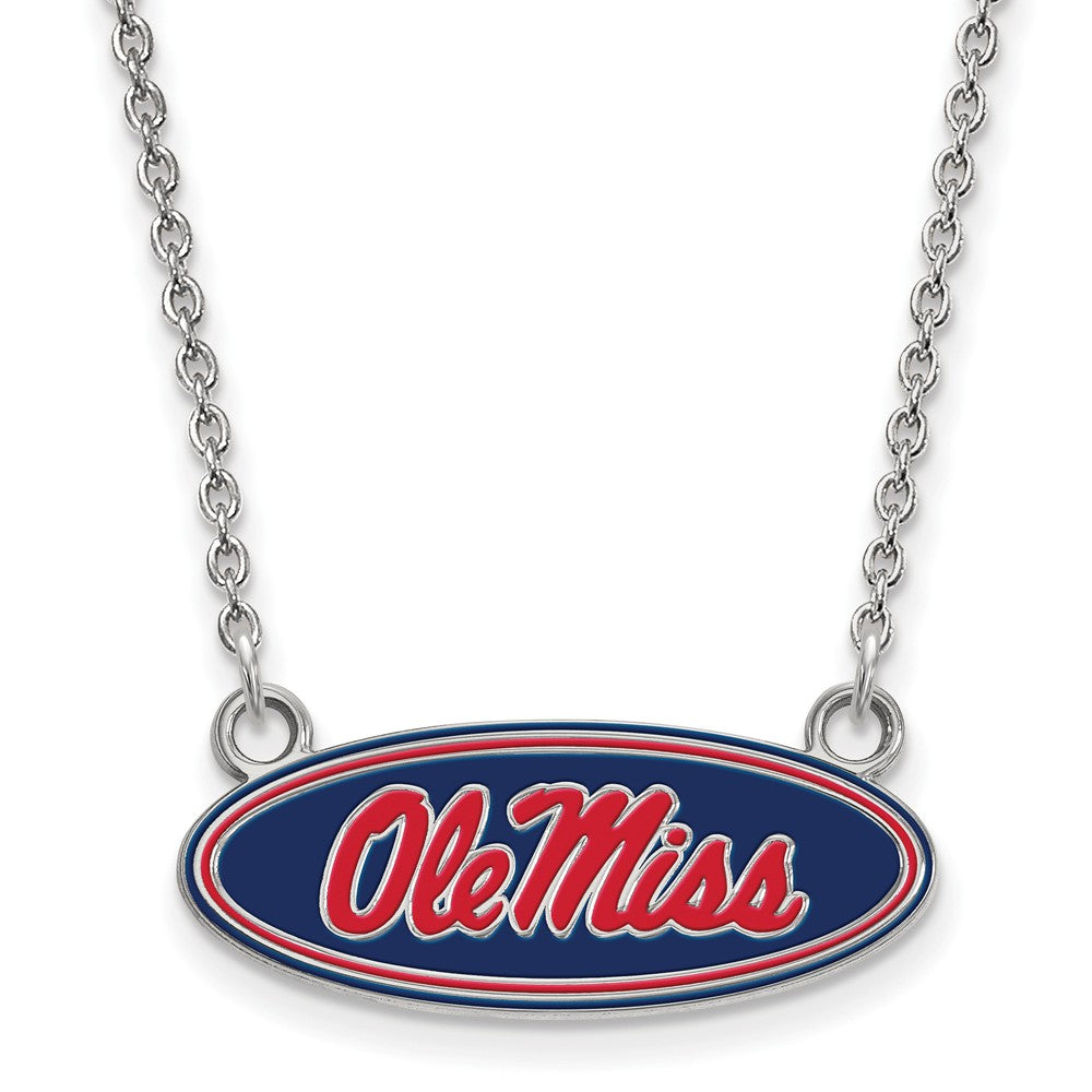 Sterling Silver U of Mississippi Small Enamel Ole Miss Necklace, Item N12933 by The Black Bow Jewelry Co.