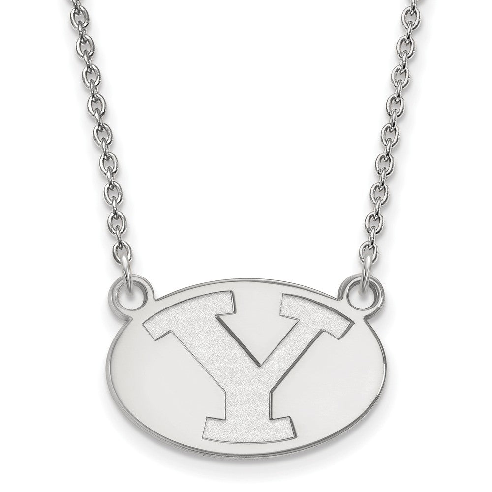 10k White Gold Brigham Young U Small Initial Y Pendant Necklace, Item N12971 by The Black Bow Jewelry Co.