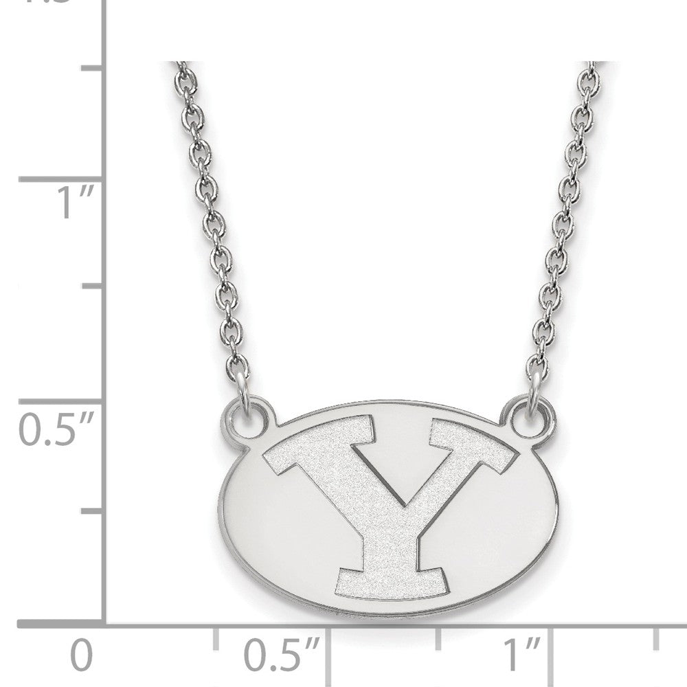 Alternate view of the 10k White Gold Brigham Young U Small Initial Y Pendant Necklace by The Black Bow Jewelry Co.