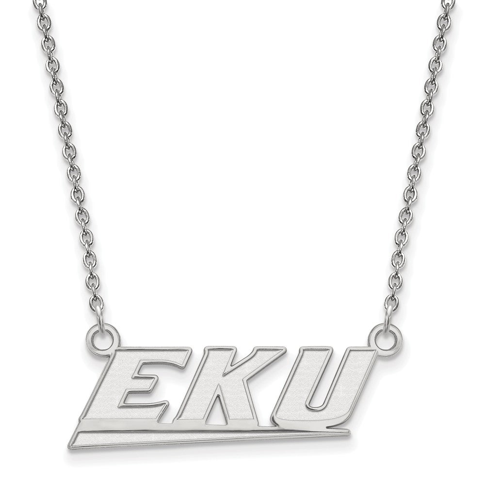 10k White Gold Eastern Kentucky U Small Pendant Necklace, Item N12973 by The Black Bow Jewelry Co.
