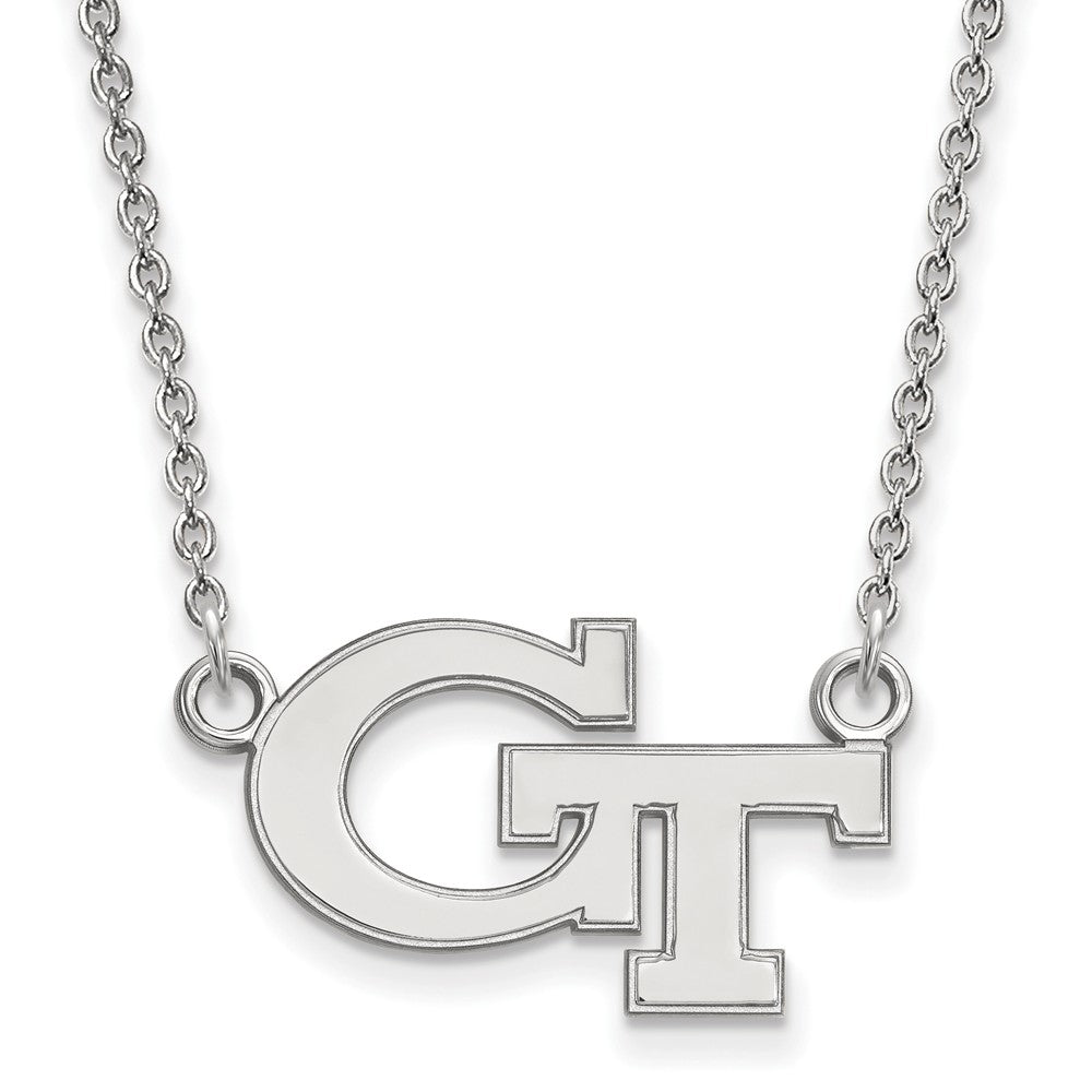 10k White Gold Georgia Technology Small &#39;GT&#39; Pendant Necklace, Item N12975 by The Black Bow Jewelry Co.