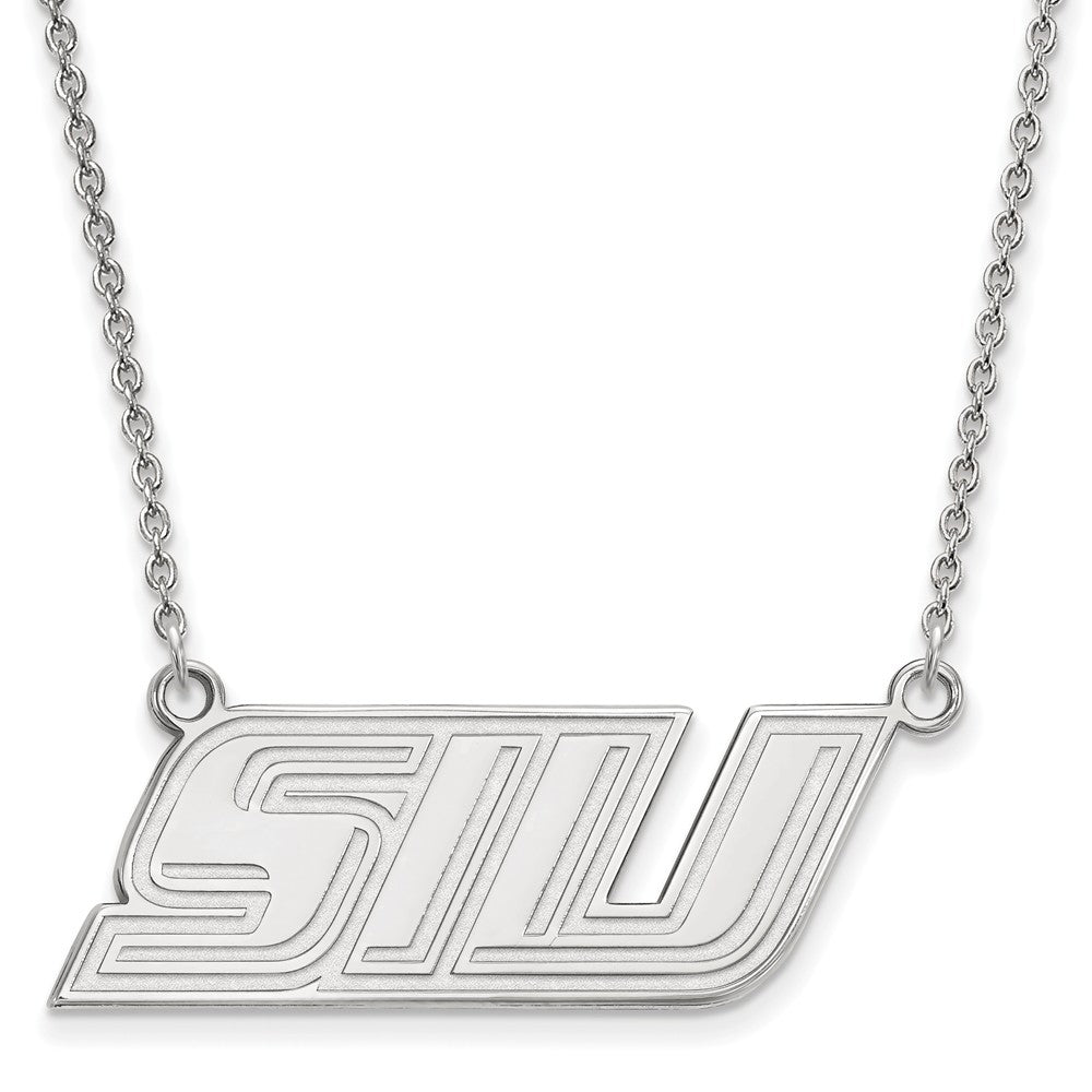 10k White Gold Southern Illinois U Small Pendant Necklace, Item N12980 by The Black Bow Jewelry Co.