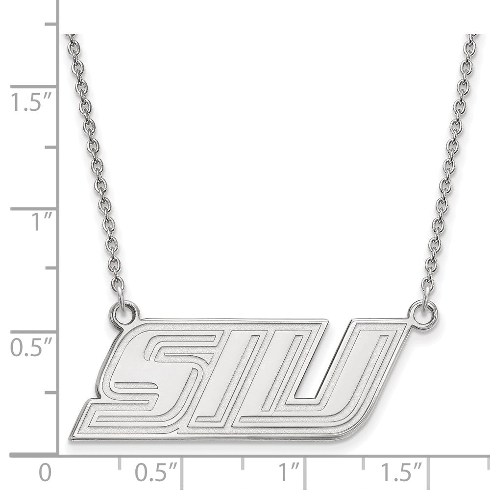 Alternate view of the 10k White Gold Southern Illinois U Small Pendant Necklace by The Black Bow Jewelry Co.