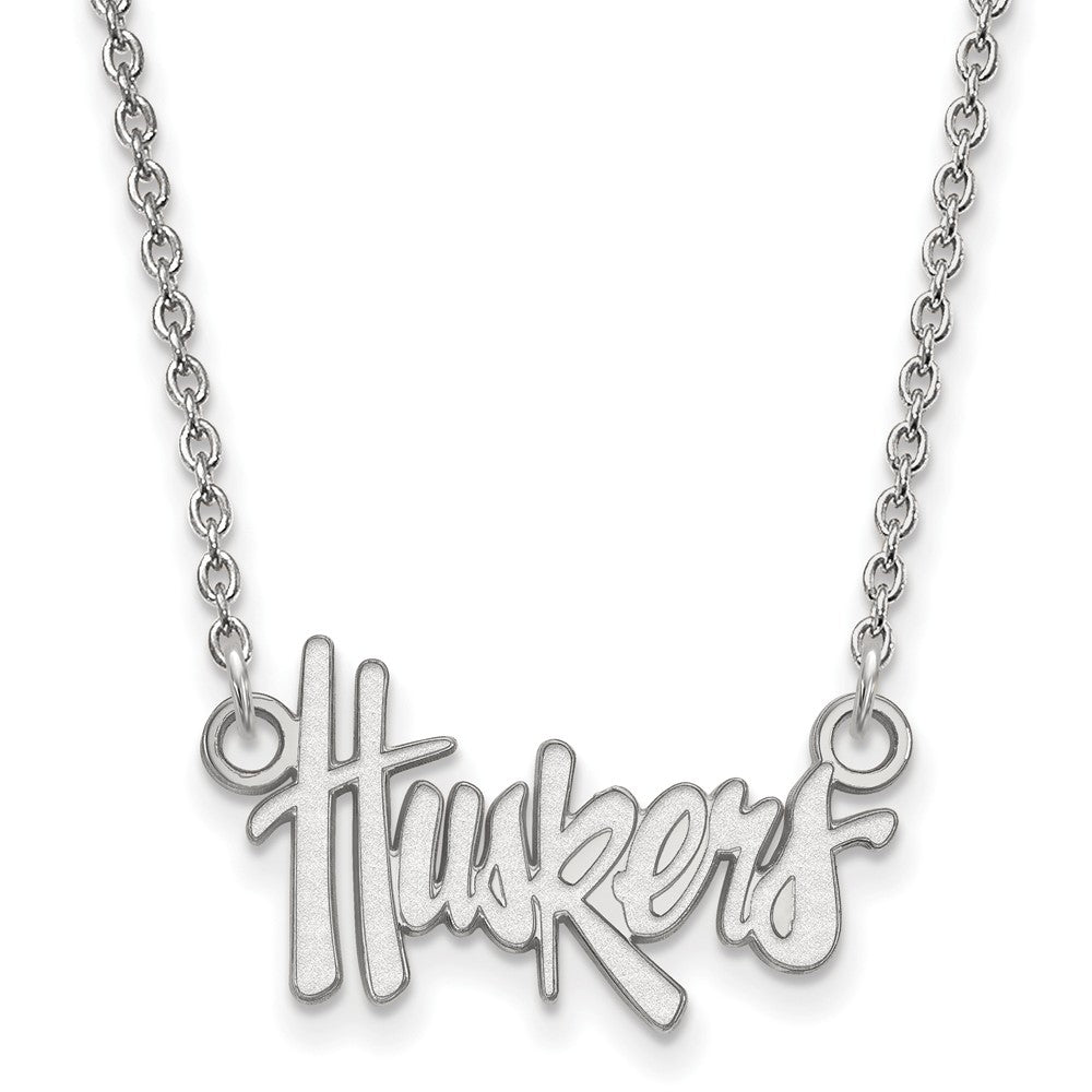 10k White Gold U of Nebraska Small Huskers Pendant Necklace, Item N12983 by The Black Bow Jewelry Co.
