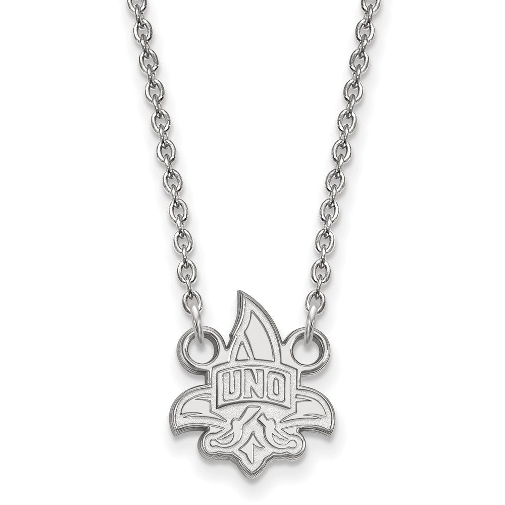 10k White Gold U of New Orleans Small Pendant Necklace, Item N12984 by The Black Bow Jewelry Co.