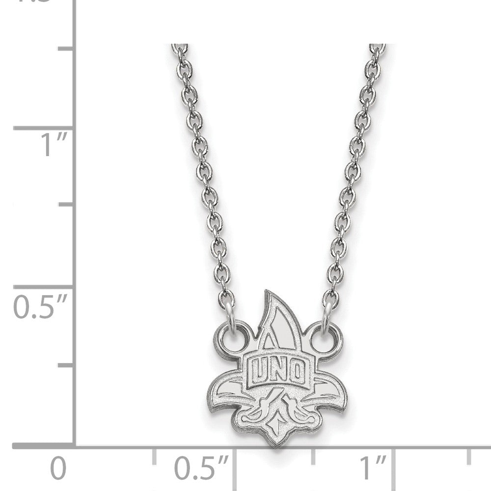 Alternate view of the 10k White Gold U of New Orleans Small Pendant Necklace by The Black Bow Jewelry Co.