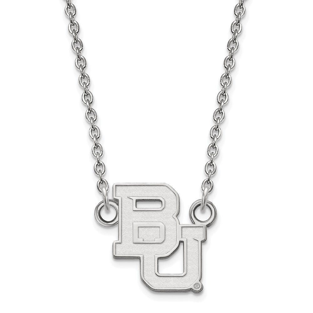 10k White Gold Baylor U Small &#39;BU&#39; Logo Pendant Necklace, Item N13025 by The Black Bow Jewelry Co.