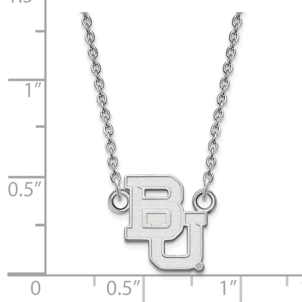 Alternate view of the 10k White Gold Baylor U Small &#39;BU&#39; Logo Pendant Necklace by The Black Bow Jewelry Co.