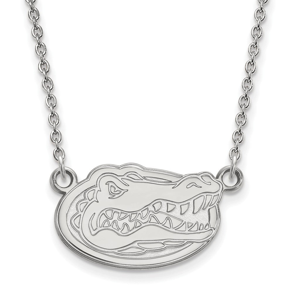 10k White Gold U of Florida Small Gator Disc Pendant Necklace, Item N13044 by The Black Bow Jewelry Co.