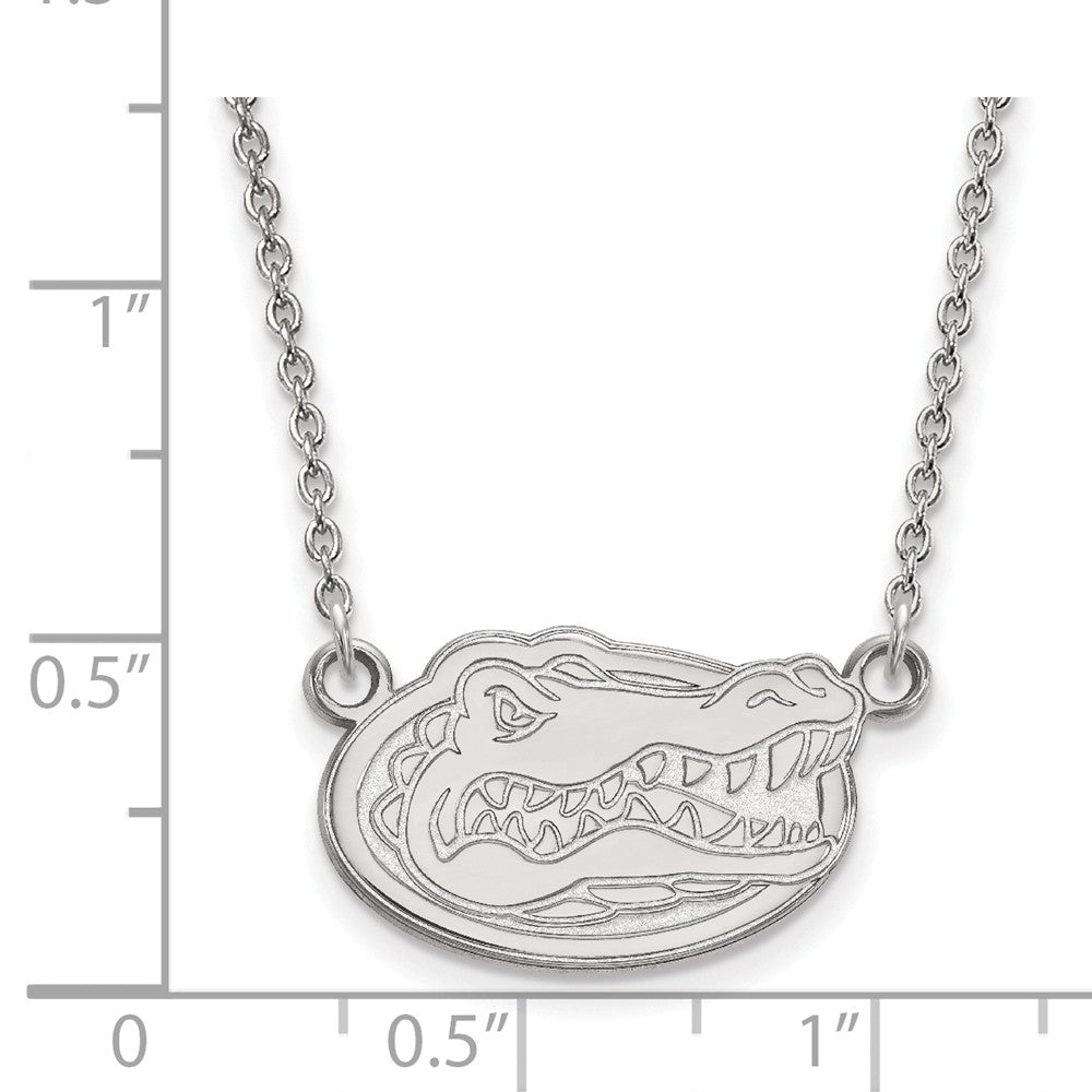 Alternate view of the 10k White Gold U of Florida Small Gator Disc Pendant Necklace by The Black Bow Jewelry Co.