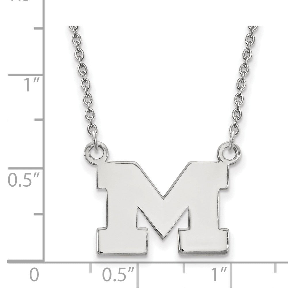 Alternate view of the 10k White Gold U of Michigan Small Initial M Pendant Necklace by The Black Bow Jewelry Co.