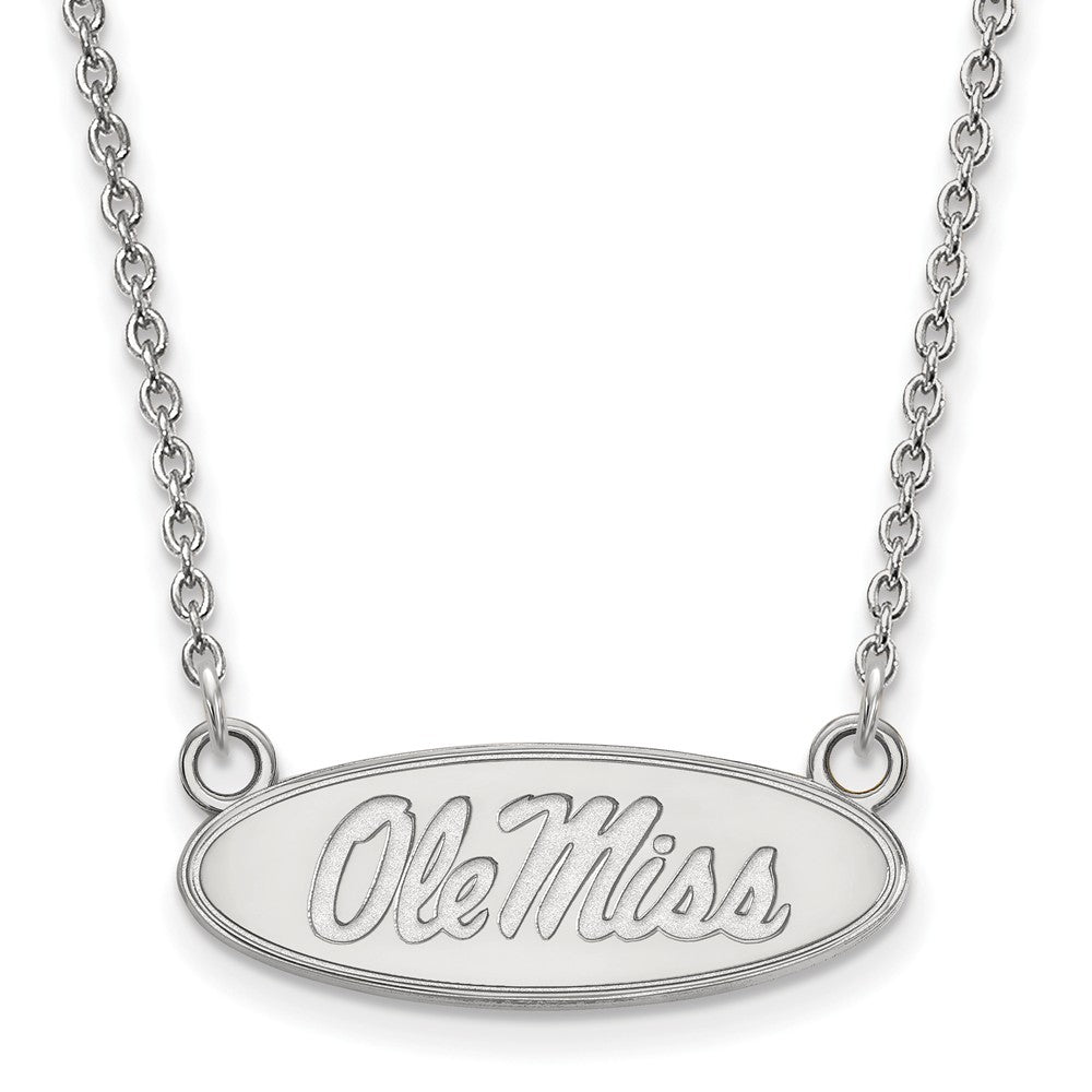 10k White Gold U of Mississippi Small Ole Miss Pendant Necklace, Item N13051 by The Black Bow Jewelry Co.