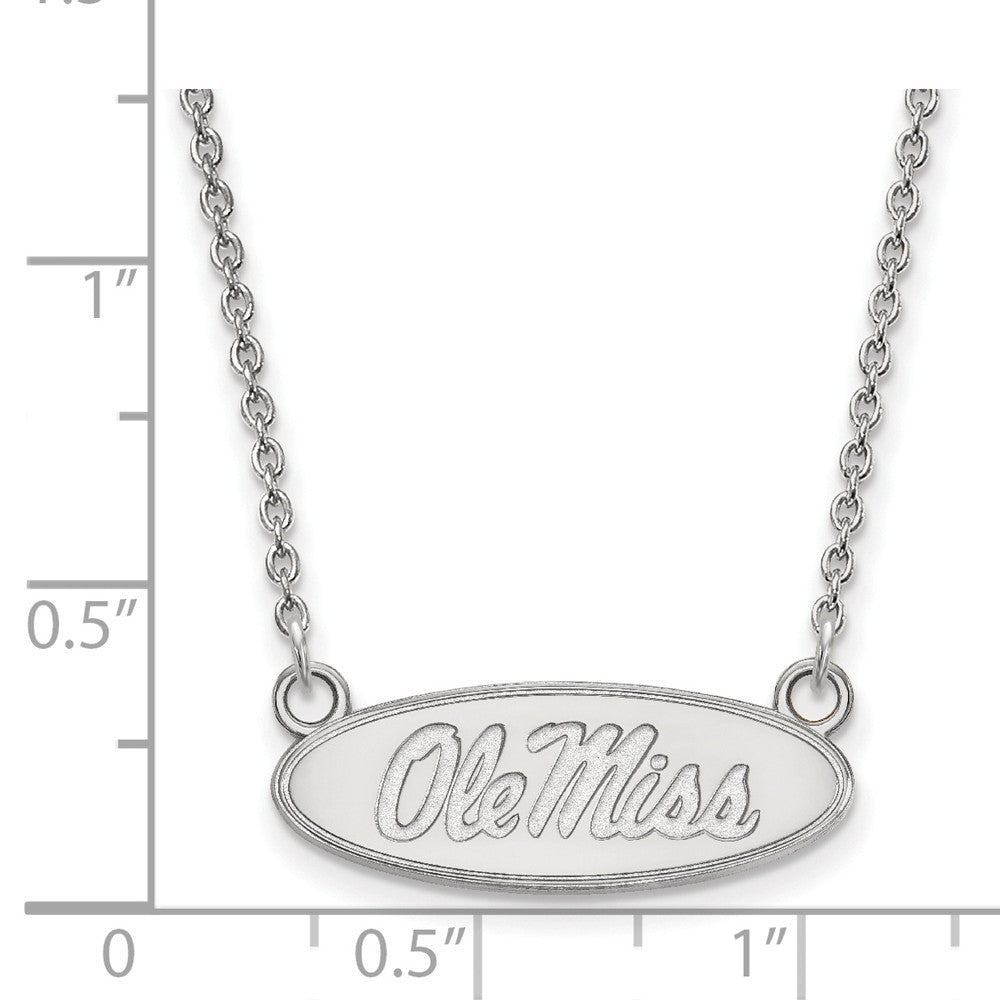 Alternate view of the 10k White Gold U of Mississippi Small Ole Miss Pendant Necklace by The Black Bow Jewelry Co.