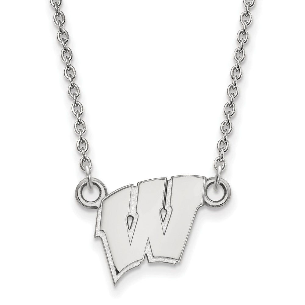 10k White Gold U of Wisconsin Small Initial W Pendant Necklace, Item N13056 by The Black Bow Jewelry Co.