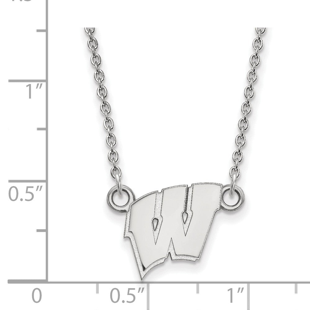 Alternate view of the 10k White Gold U of Wisconsin Small Initial W Pendant Necklace by The Black Bow Jewelry Co.