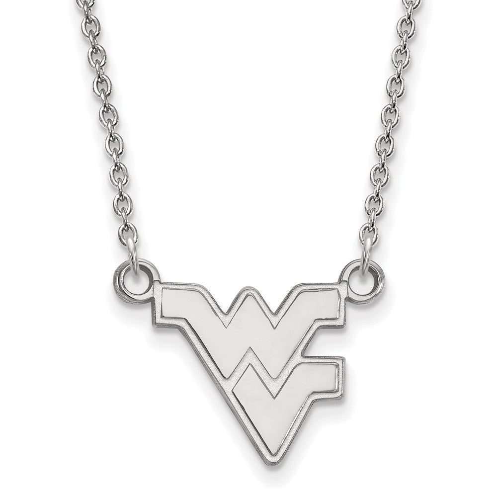 10k White Gold West Virginia U Small Pendant Necklace, Item N13057 by The Black Bow Jewelry Co.
