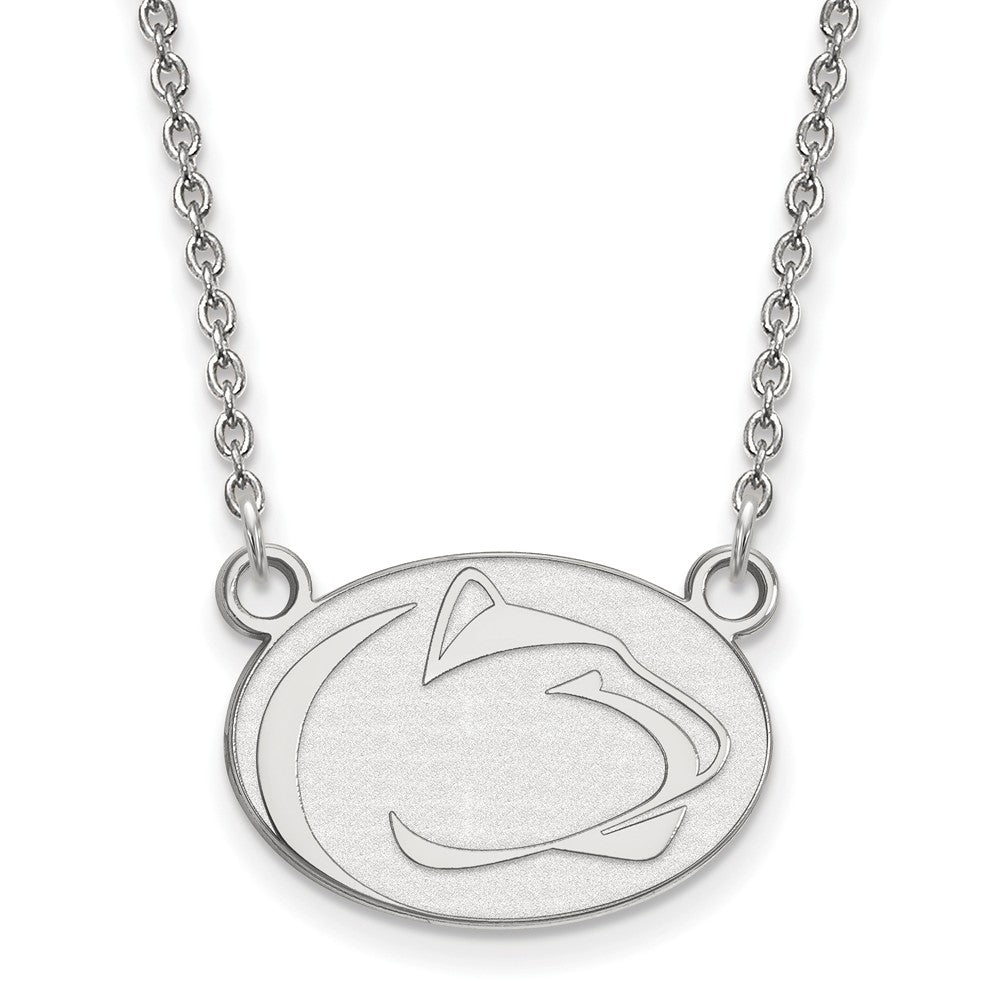 10k White Gold Penn State Small Logo Pendant Necklace, Item N13059 by The Black Bow Jewelry Co.