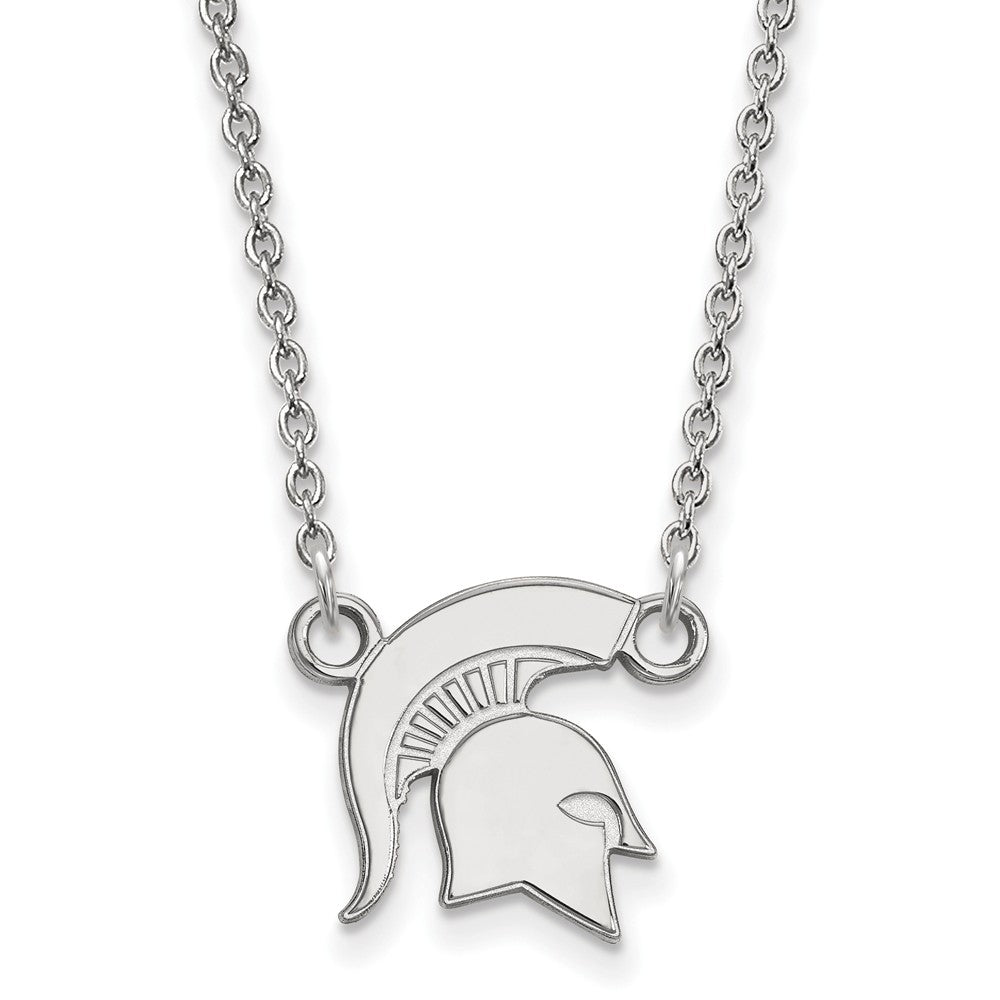 10k White Gold Michigan State Small Pendant Necklace, Item N13092 by The Black Bow Jewelry Co.