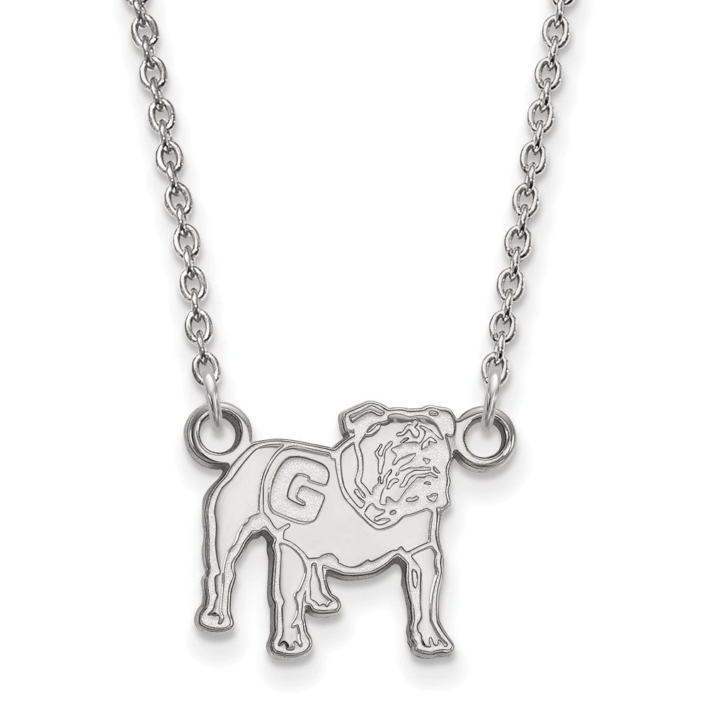 10k White Gold U of Georgia Small Full Bulldog Pendant Necklace, Item N13104 by The Black Bow Jewelry Co.
