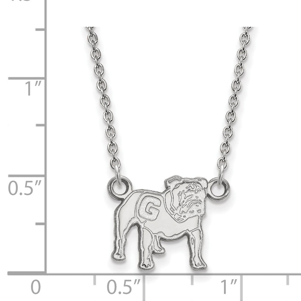 Alternate view of the 10k White Gold U of Georgia Small Full Bulldog Pendant Necklace by The Black Bow Jewelry Co.