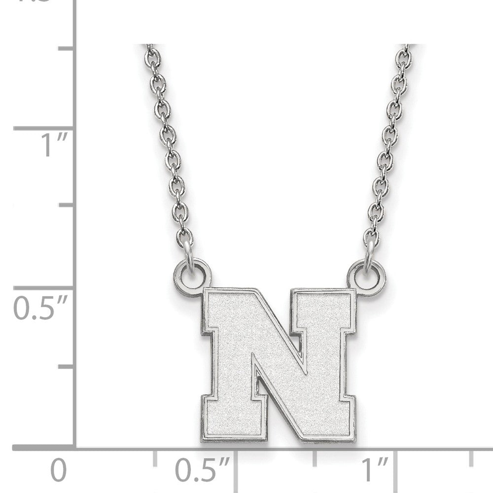 Alternate view of the 10k White Gold U of Nebraska Small Initial N Pendant Necklace by The Black Bow Jewelry Co.