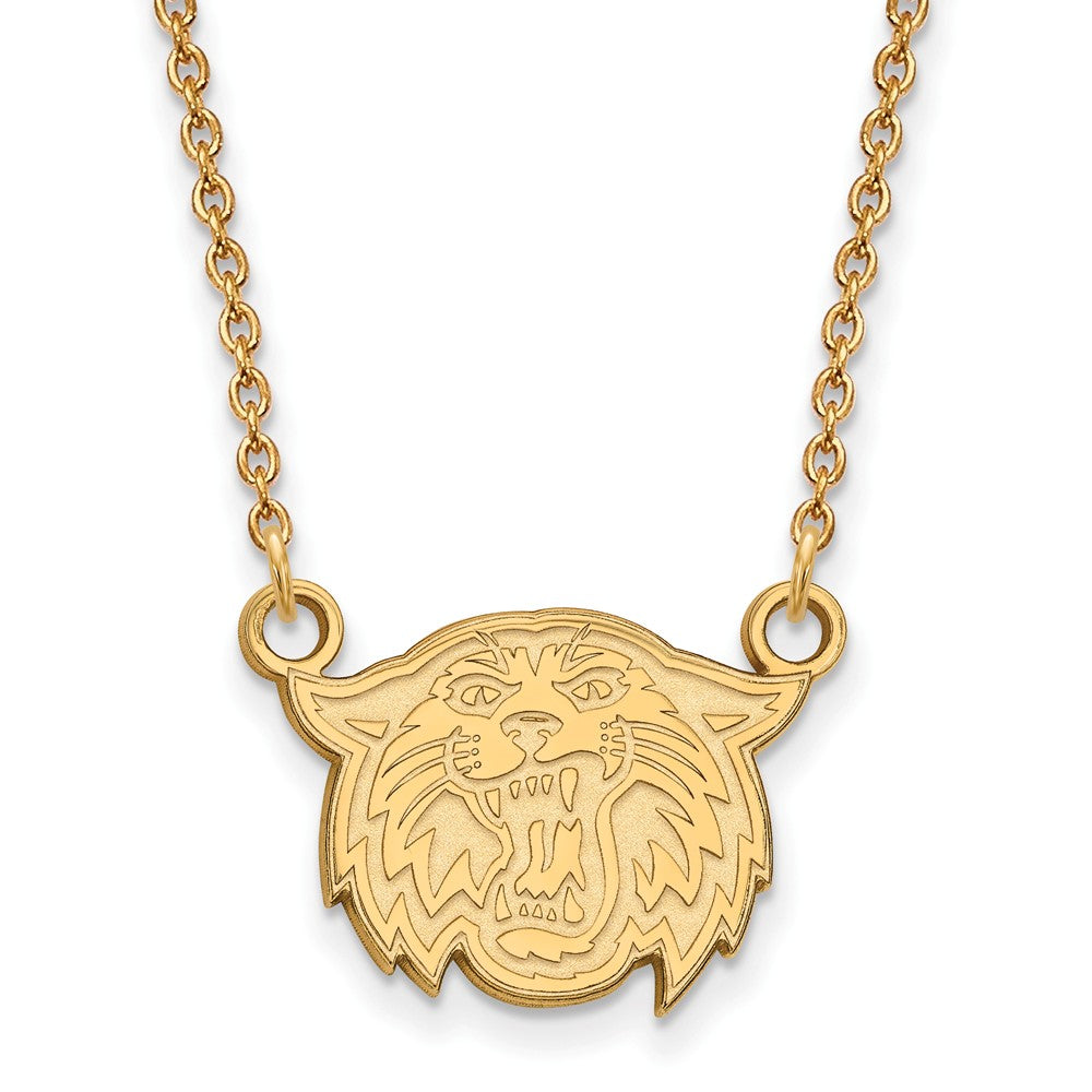 10k Yellow Gold Villanova U Small Wildcat Face Pendant Necklace, Item N13113 by The Black Bow Jewelry Co.